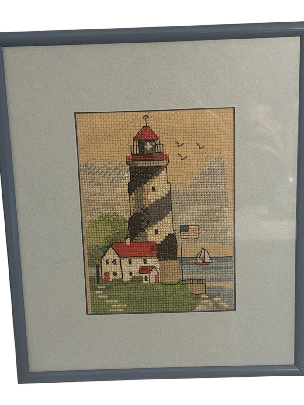 Vintage Framed Lighthouse Needlepoint Art
